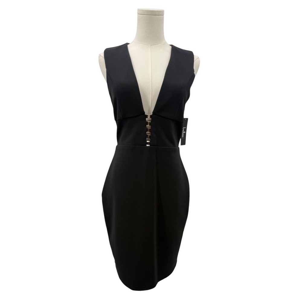 Lulus Black Bodycon Cocktail Dress Womens Medium Sleeveless Plunging V Neck  NWT